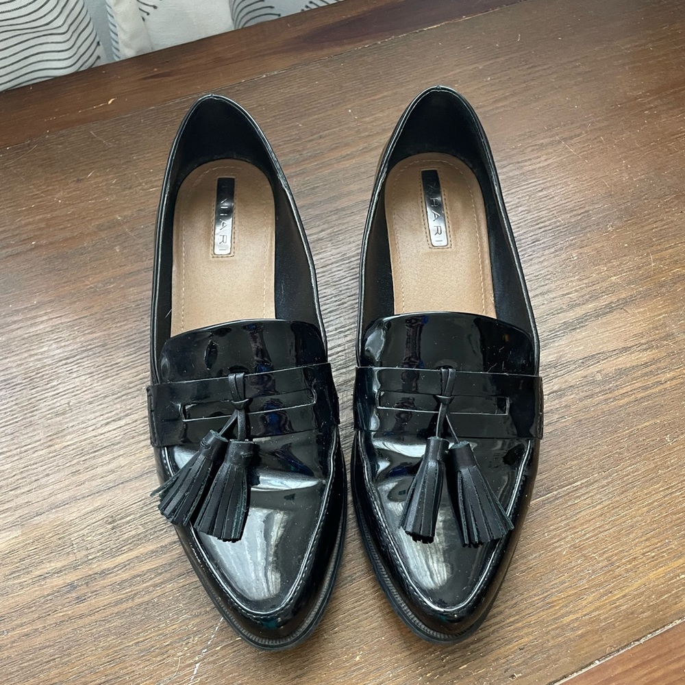 Black patent leather loafers